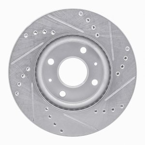 Dodge ATOS Brake Rotor (1) - Front Left - R1 Concepts - Drilled & Slotted - Silver - `98-`10